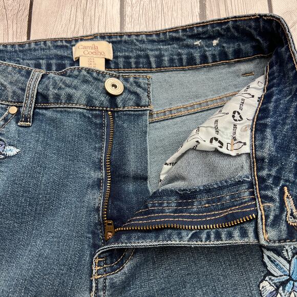 Camila Coelho Women’s Size 6 Straight Ankle Blue Jeans Embroidered Pockets - Picture 8 of 11